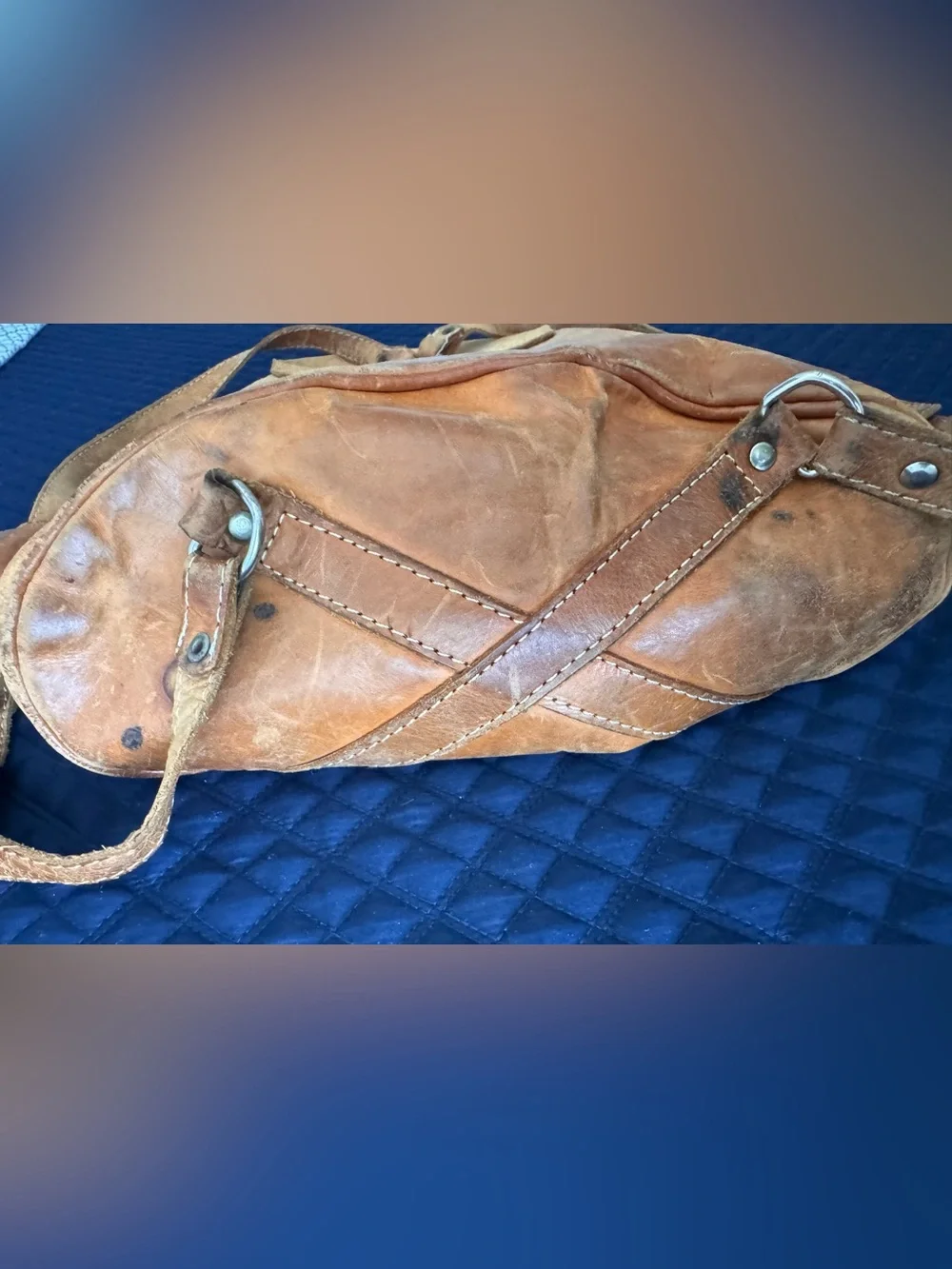 Leather Men’s Backpack in Tan with broken strap
